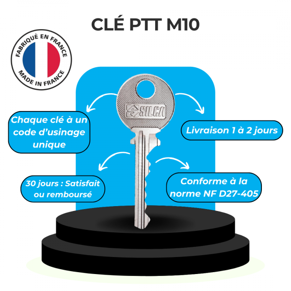 Clé PTT M10 pour boîte aux lettres normalisée, utilisée comme pass PTT pour l’ouverture des serrures